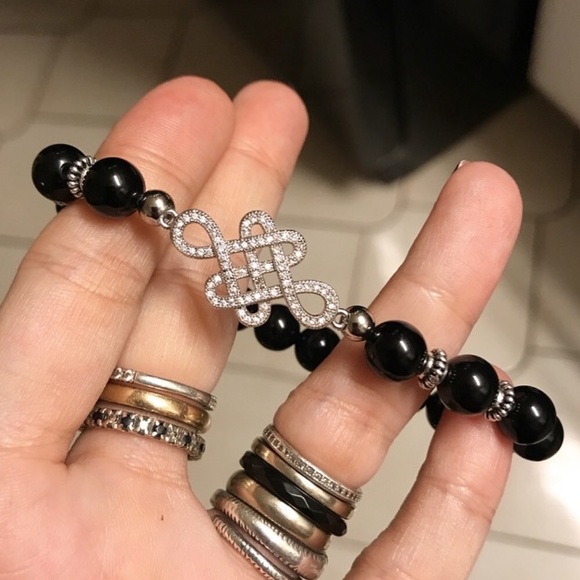 Genuine onyx white gold plated cz celtic charm - Picture 3 of 8